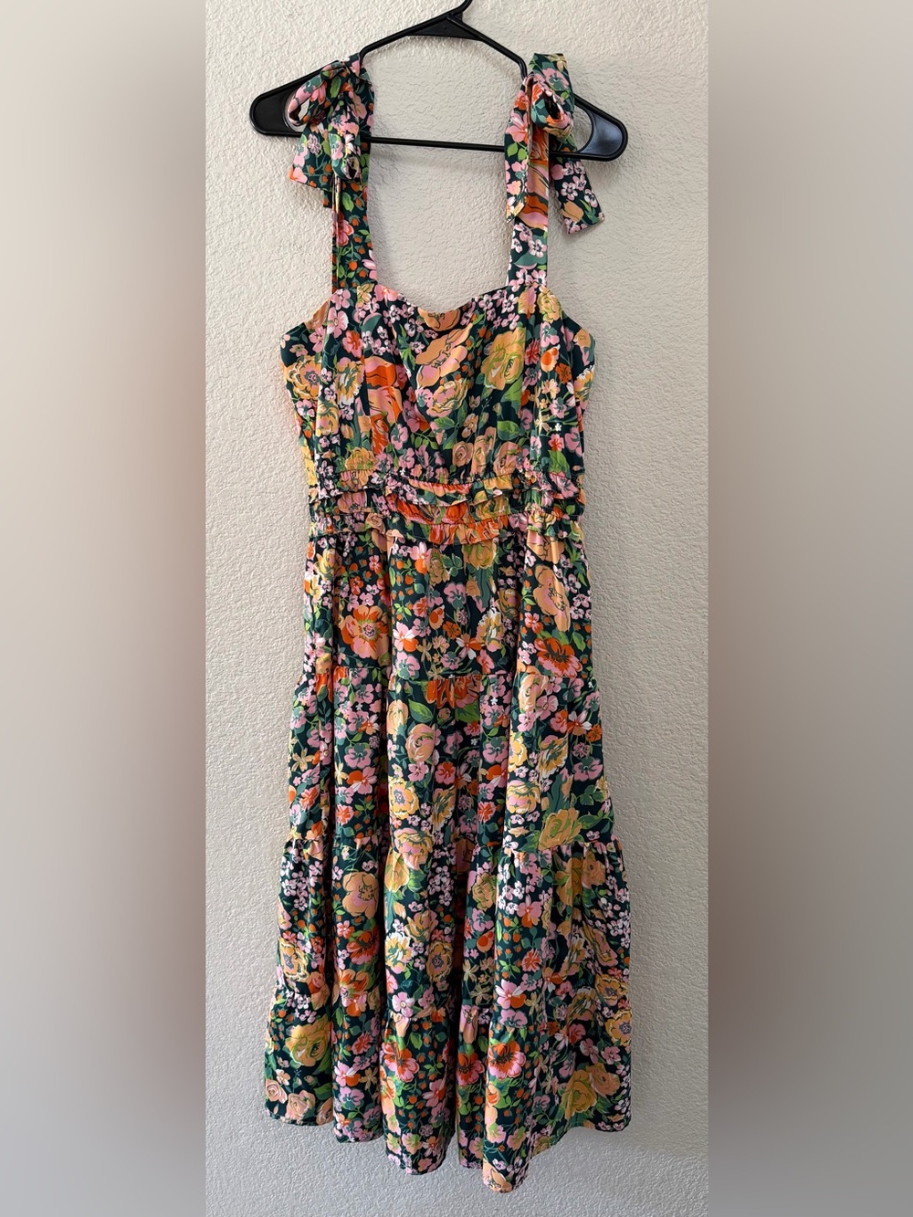 THML Women’s Medium Colorful Floral Ruffle Midi Dress Summer